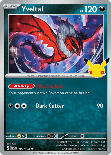 Yveltal Pokemon card #100 from 30th Celebration