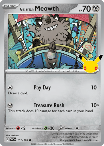 Galarian Meowth Pokemon card #101 from 30th Celebration