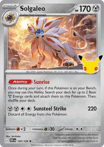 Solgaleo Pokemon card #105 from 30th Celebration