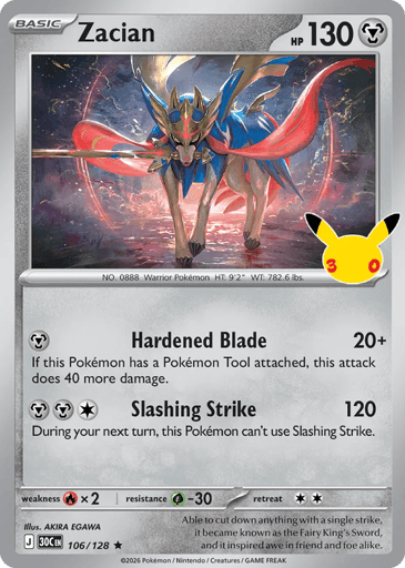 Zacian Pokemon card #106 from 30th Celebration