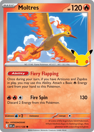 Moltres Pokemon card #11 from 30th Celebration