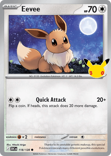 Eevee Pokemon card #118 from 30th Celebration