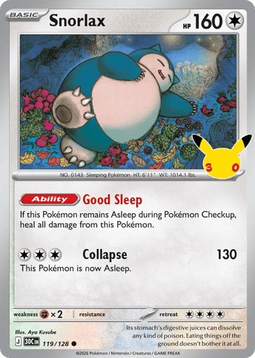 Snorlax Pokemon card #119 from 30th Celebration