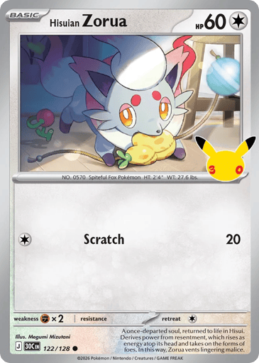 Hisuian Zorua Pokemon card #122 from 30th Celebration