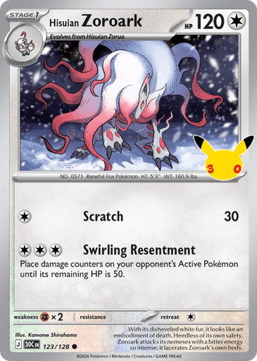 Hisuian Zoroark Pokemon card #123 from 30th Celebration