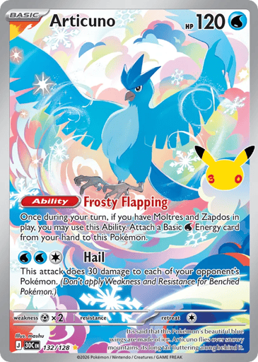 Articuno Pokemon card #132 from 30th Celebration