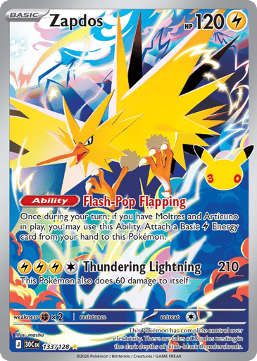 Zapdos Pokemon card #133 from 30th Celebration