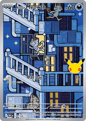 Alolan Meowth Pokemon card #139 from 30th Celebration