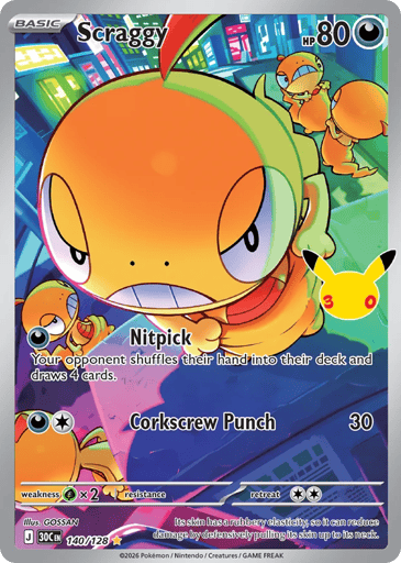 Scraggy Pokemon card #140 from 30th Celebration