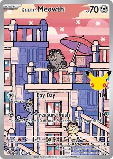 Galarian Meowth Pokemon card #141 from 30th Celebration
