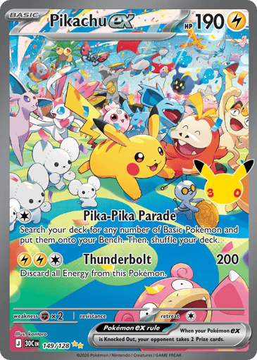 Pikachu ex Pokemon card #149 from 30th Celebration