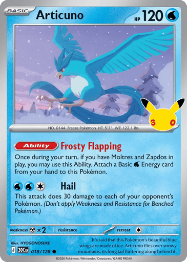 Articuno Pokemon card #18 from 30th Celebration