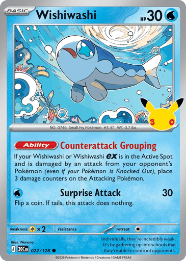 Wishiwashi Pokemon card #22 from 30th Celebration