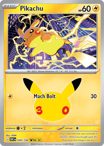 Pikachu Pokemon card #30 from 30th Celebration