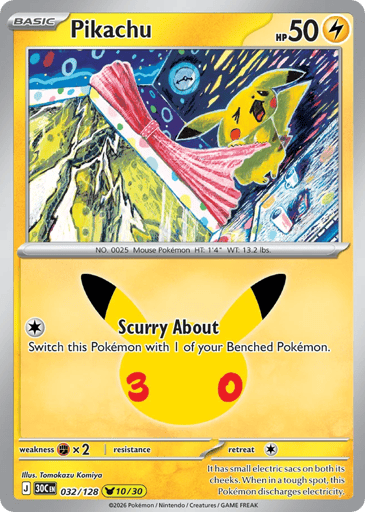 Pikachu Pokemon card #32 from 30th Celebration