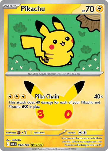 Pikachu Pokemon card #34 from 30th Celebration