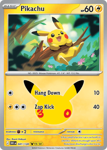 Pikachu Pokemon card #41 from 30th Celebration