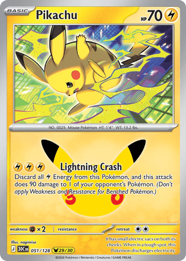 Pikachu Pokemon card #51 from 30th Celebration