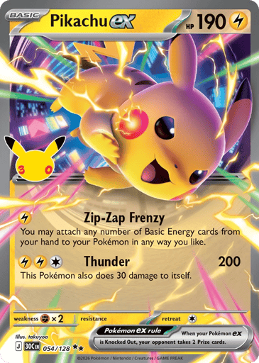 Pikachu ex Pokemon card #54 from 30th Celebration