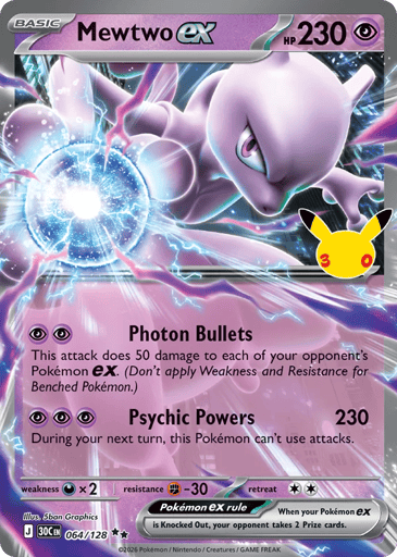 Mewtwo ex Pokemon card #64 from 30th Celebration