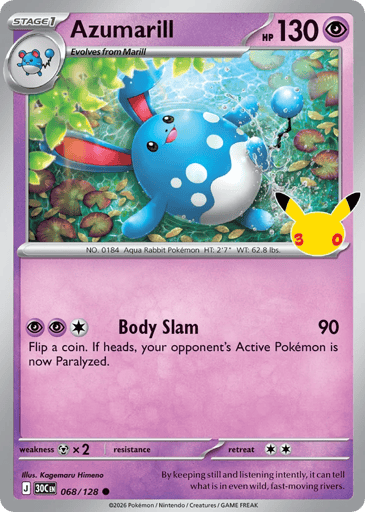 Azumarill Pokemon card #68 from 30th Celebration
