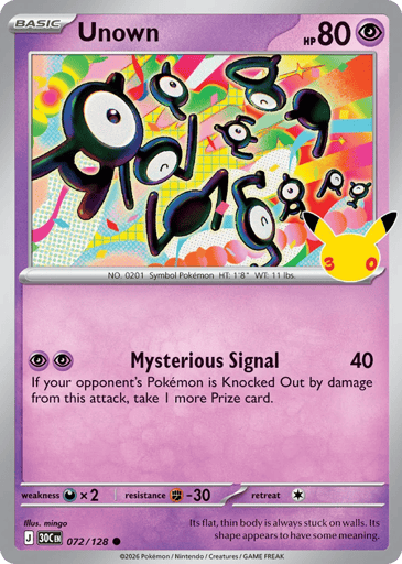 Unown Pokemon card #72 from 30th Celebration