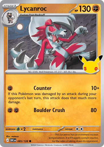 Lycanroc Pokemon card #85 from 30th Celebration