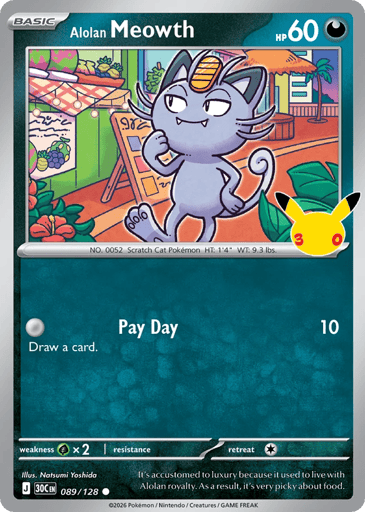 Alolan Meowth Pokemon card #89 from 30th Celebration