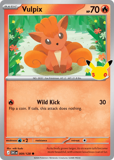 Vulpix Pokemon card #9 from 30th Celebration