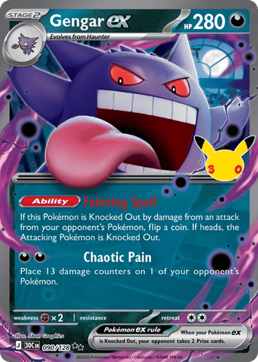 Gengar ex Pokemon card #90 from 30th Celebration