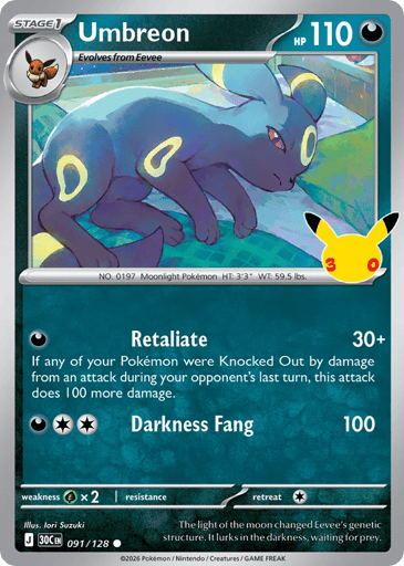 Umbreon Pokemon card #91 from 30th Celebration