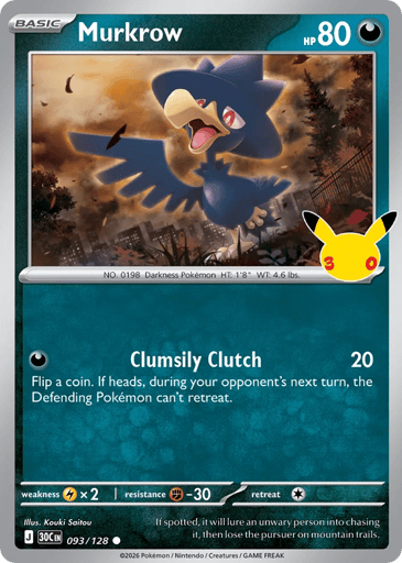 Murkrow Pokemon card #93 from 30th Celebration