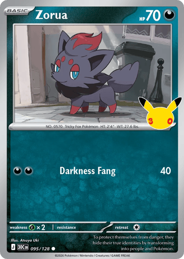 Zorua Pokemon card #95 from 30th Celebration