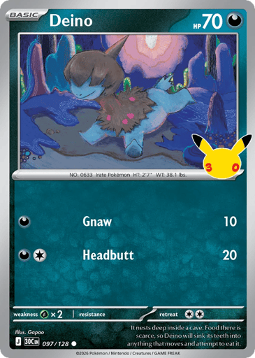 Deino Pokemon card #97 from 30th Celebration