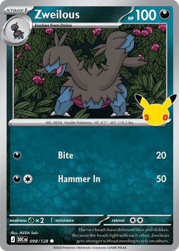 Zweilous Pokemon card #98 from 30th Celebration