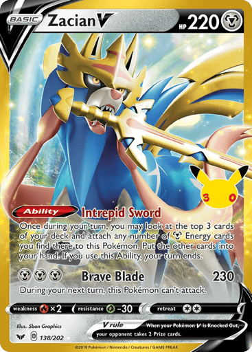 Zacian V Pokemon card #138 from 30th Celebration: Classic Collection
