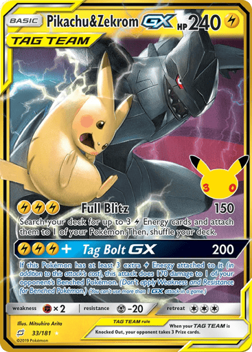 Pikachu & Zekrom-GX Pokemon card #33 from 30th Celebration: Classic Collection
